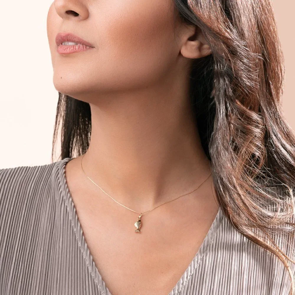 Fish charm | Real Gold necklace | 14k Real Gold Pendant | birthday gift |